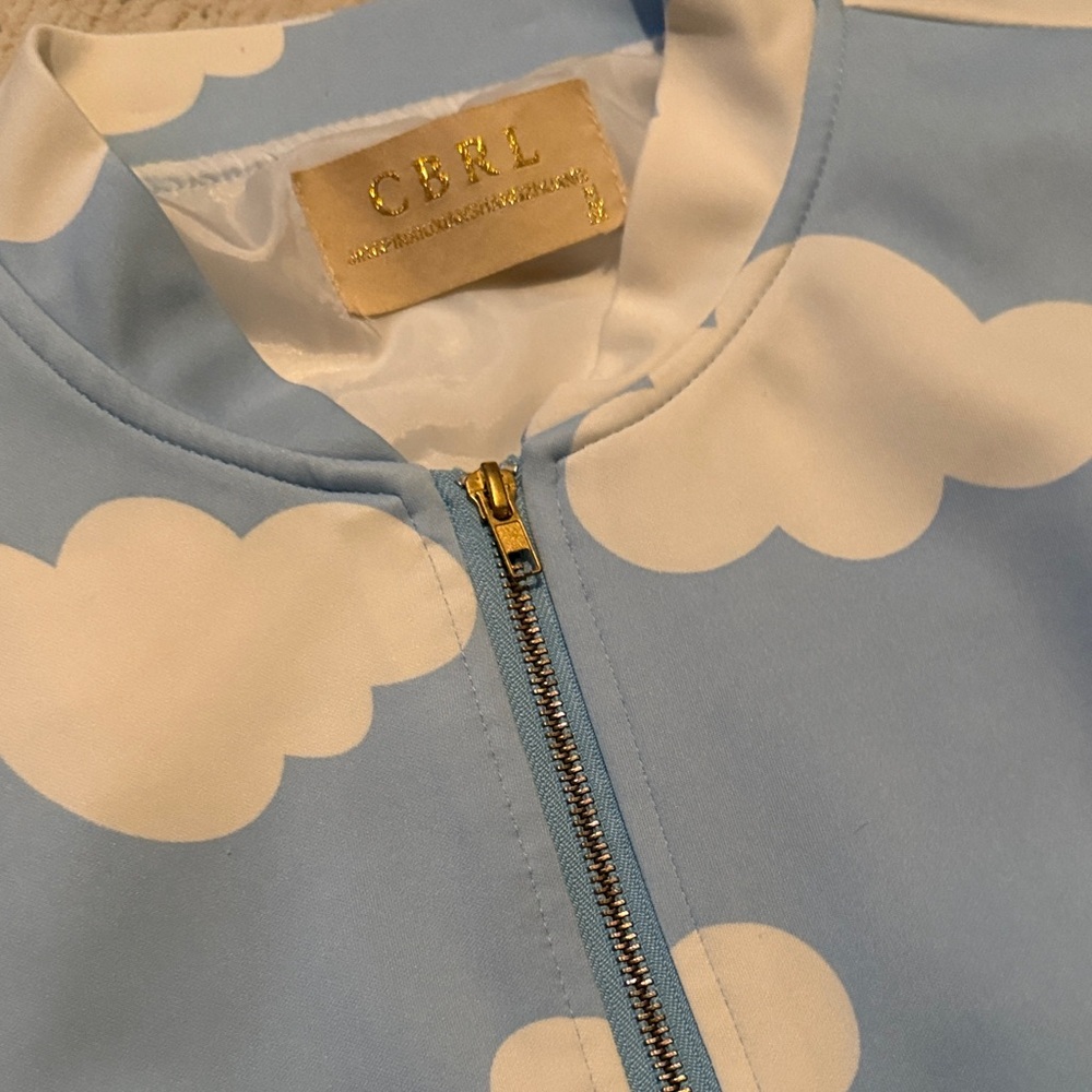 Sky Blue Cloud Pattern Print Bomber Jacket - image 5